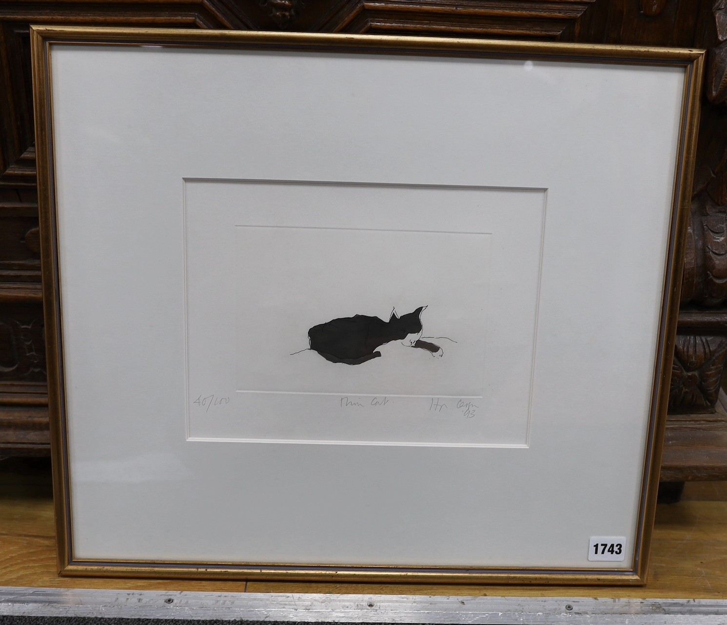 Sir Hugh Casson RA, limited edition print, etching and aquatint, “Cat”, signed and dated ‘93, 40/100, 21 x 28cm